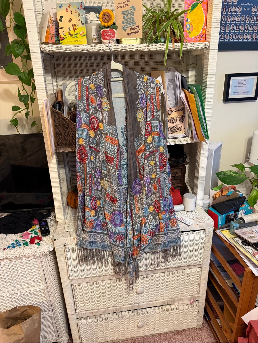 Multicolor Mosaic Fringe Open-Front Women's Vest - Gray Multi